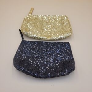 Lot Of 2 Baylis & Harding Cosmetics Bags‎ Gold And Black Sequined Zipper